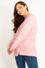 Sweat-shirt imprimé en coton rose à l'intérieur et rouge pour femme avec deux fermetures éclair latérales et manches fendues
