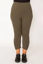 Legging Capri kaki en coton pour femme avec cordon de serrage 65N34125