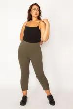 Legging Capri kaki en coton pour femme avec cordon de serrage 65N34125