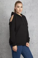 Kadın Haki Kapşonlu Omuz Dekolteli Sweatshirt 65N18831