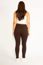 Women's Brown Front and Back Pocket Leggings 65N34534