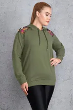 Kadın Haki Payet Detaylı Kapşonlu Sweatshirt 65N18838