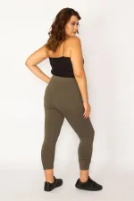 Legging Capri kaki en coton pour femme avec cordon de serrage 65N34125