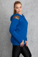 Kadın Haki Payet Detaylı Kapşonlu Sweatshirt 65N18838