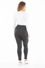 Women's Plus Size Black Leather Look Patterned Leggings 65N37312