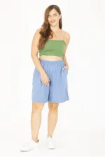 Women's Plus Size Anthracite Woven Viscose Fabric Elastic Waist Shorts 65N36801