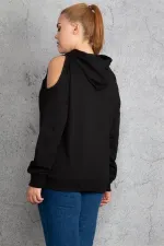 Kadın Haki Kapşonlu Omuz Dekolteli Sweatshirt 65N18831