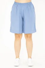 Women's Plus Size Anthracite Woven Viscose Fabric Elastic Waist Shorts 65N36801