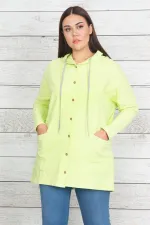 Kadın Yeşil Pamuklu Kumaş Kapüşonlu Ön Düğmeli Sweatshirt 65N20439