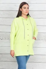 Kadın Yeşil Pamuklu Kumaş Kapüşonlu Ön Düğmeli Sweatshirt 65N20439