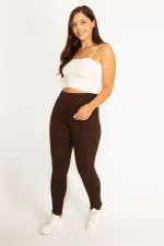 Women's Brown Front and Back Pocket Leggings 65N34534