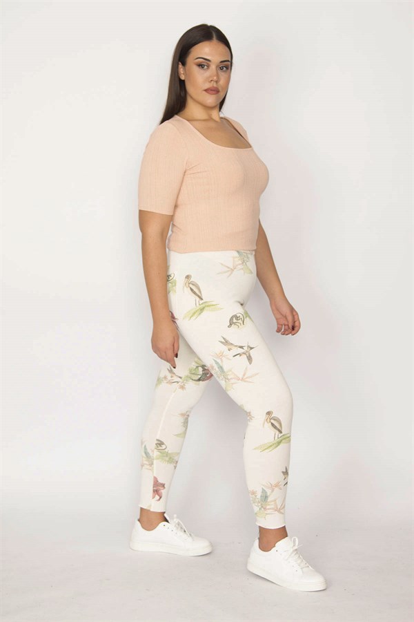 Pantalon legging à motifs en coton beige pour femme 65N29873