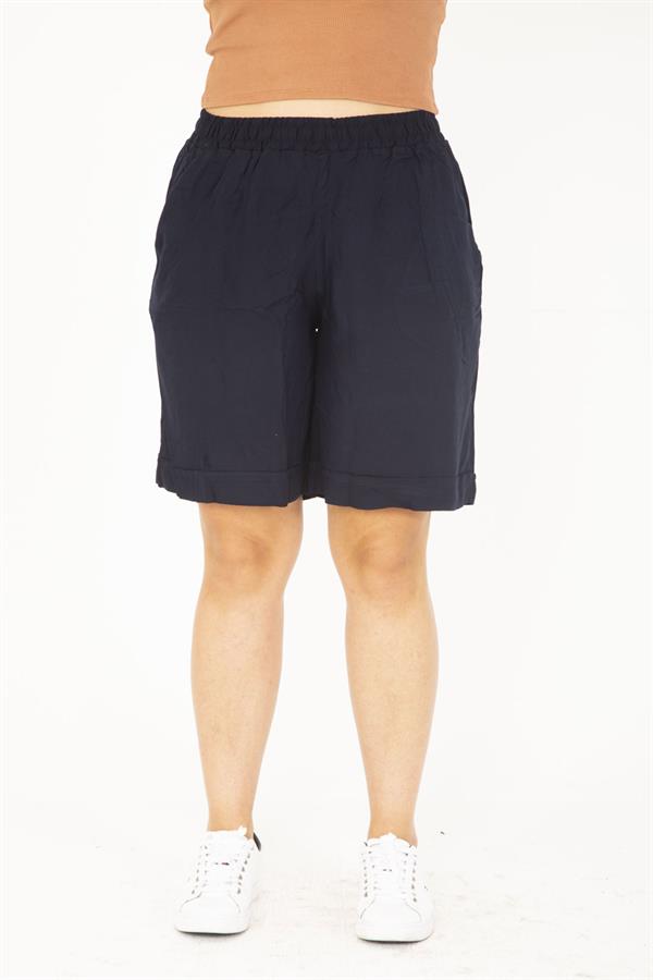 Women's Plus Size Anthracite Woven Viscose Fabric Elastic Waist Shorts 65N36801