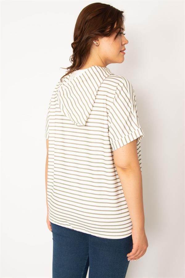 Sweat-shirt à capuche rayé kaki pour femme 65N33932