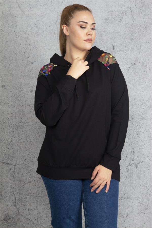 Kadın Haki Payet Detaylı Kapşonlu Sweatshirt 65N18838