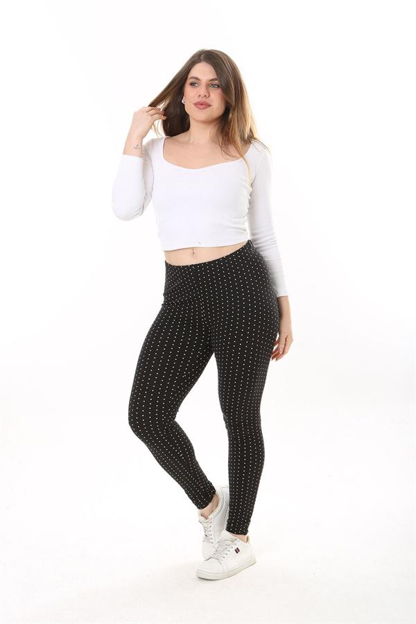 Women's Plus Size Black Cotton Fabric Dot Patterned Leggings 65N37654