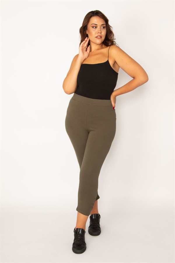 Legging Capri kaki en coton pour femme avec cordon de serrage 65N34125