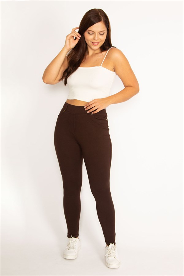 Women's Brown Front and Back Pocket Leggings 65N34534