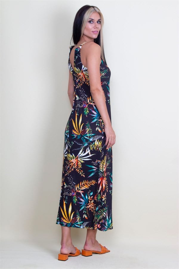 Robe à bretelles en chaîne et motifs floraux