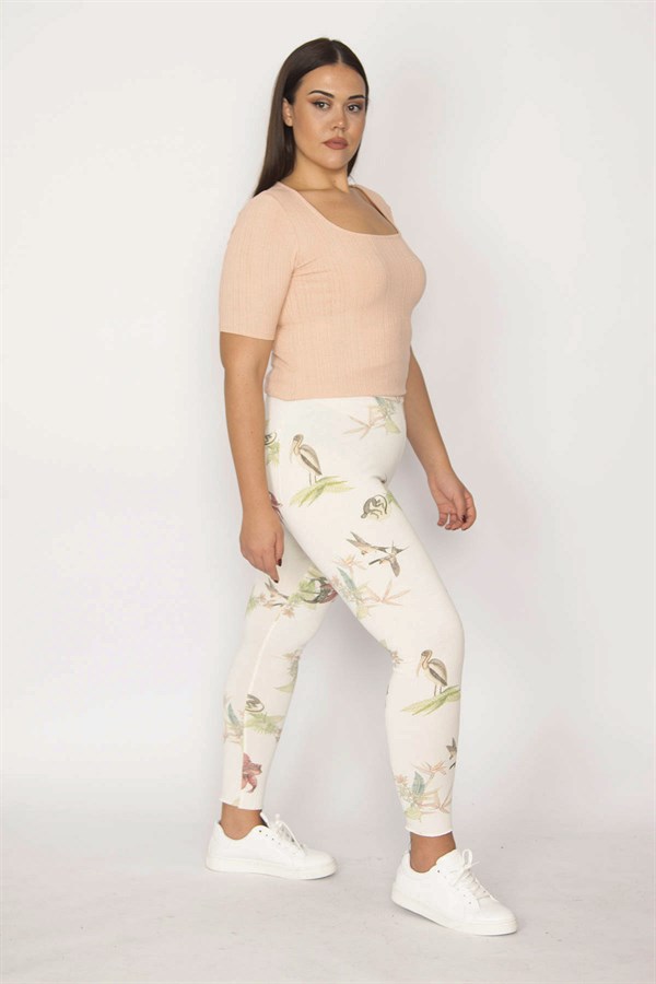 Pantalon legging à motifs en coton beige pour femme 65N29873
