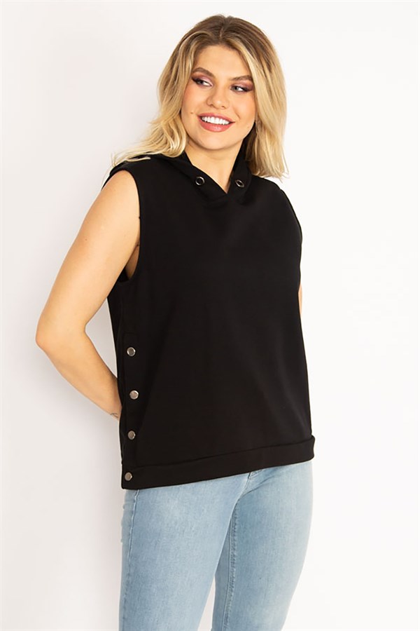 Sweat-shirt à capuche sans manches bleu marine pour femme avec fente latérale 65N34829