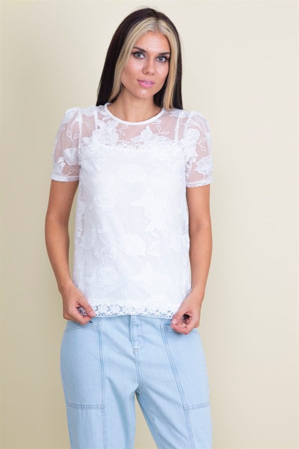 BLOUSE EN DENTELLE AVEC MAILLOT DE SOUS
