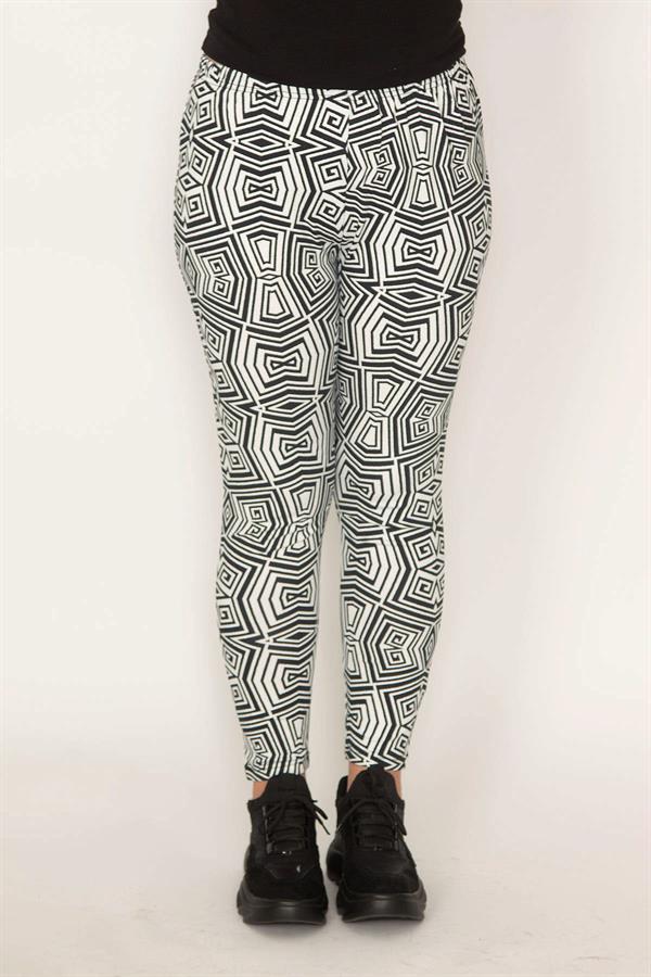 Women's Black Geometric Patterned Leggings Pants 65N32363