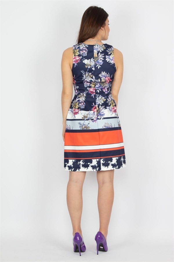 Robe à empiècements bleu marine pour femme 26N15088