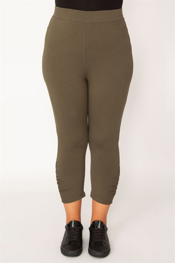 Legging Capri kaki en coton pour femme avec cordon de serrage 65N34125