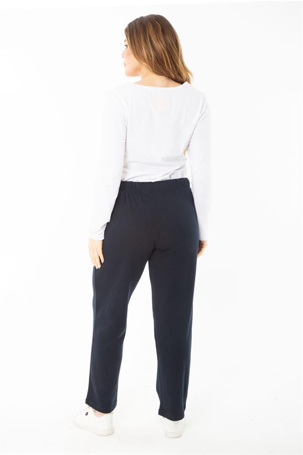Women's Plus Size Navy Blue Elastic Waist Iron-On Trace Grass Stitched Side Pocket Tracksuit Bottom 65N37400