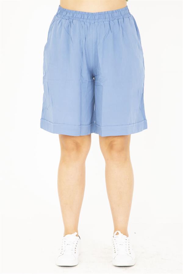 Women's Plus Size Anthracite Woven Viscose Fabric Elastic Waist Shorts 65N36801