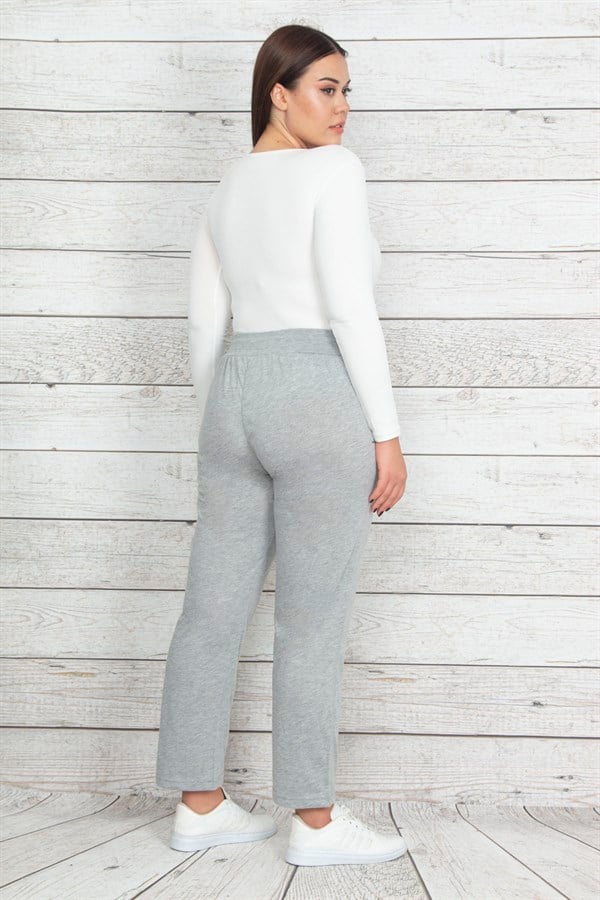 Kadın Gri Beli Lastikli Cepli Spor Pantolon 65N20399