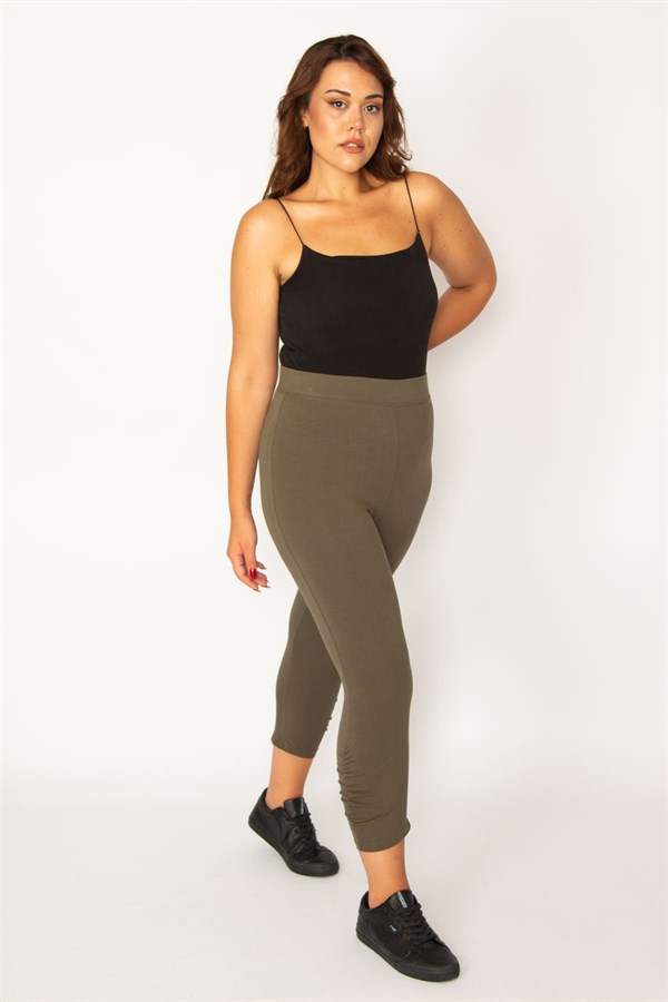 Legging Capri kaki en coton pour femme avec cordon de serrage 65N34125