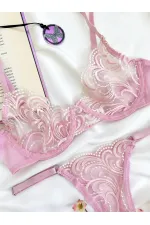 Pudra Pembe Ekru Çiçek Desenli Brode İşlemeli Tek Renk Balenli Kapsız Sütyen Tanga İç Çamaşırı Takım Pudra Pembe Ekru Çiçek Desenli Brode İşlemeli Tek Renk Balenli Kapsız Sütyen Tanga İç Çamaşırı Takım