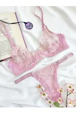 Pudra Pembe Ekru Çiçek Desenli Brode İşlemeli Tek Renk Balenli Kapsız Sütyen Tanga İç Çamaşırı Takım Pudra Pembe Ekru Çiçek Desenli Brode İşlemeli Tek Renk Balenli Kapsız Sütyen Tanga İç Çamaşırı Takım