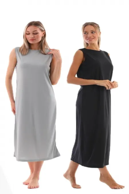Kolsuz Elbise Astarı Içlik Jüpon Gri Siyah 2li Set Kolsuz Elbise Astarı Içlik Jüpon Gri Siyah 2li Set