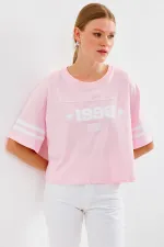 4322 Baskılı Oversize Basic Tişört - Pembe 4322 Baskılı Oversize Basic Tişört - Pembe