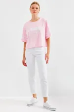 4322 Baskılı Oversize Basic Tişört - Pembe 4322 Baskılı Oversize Basic Tişört - Pembe