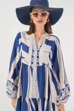 Robe longue hijab à motifs pour femme 2585 - C. İndigo