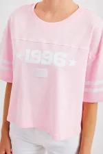 4322 Baskılı Oversize Basic Tişört - Pembe 4322 Baskılı Oversize Basic Tişört - Pembe
