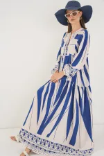 Robe longue hijab à motifs pour femme 2585 - C. İndigo