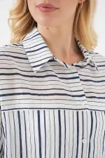 Chemise rayée à manches courtes pour femme 20344 - Noir