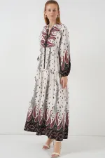 Robe longue hijab à motifs pour femme 2585 - Rouge clair