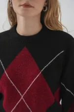 Pull oversize en maille à motif losanges 15895 - D. Black
