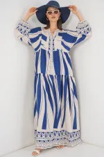 Robe longue hijab à motifs pour femme 2585 - C. İndigo