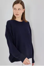Pull oversize en maille à motif losanges 15895 - Bleu marine foncé