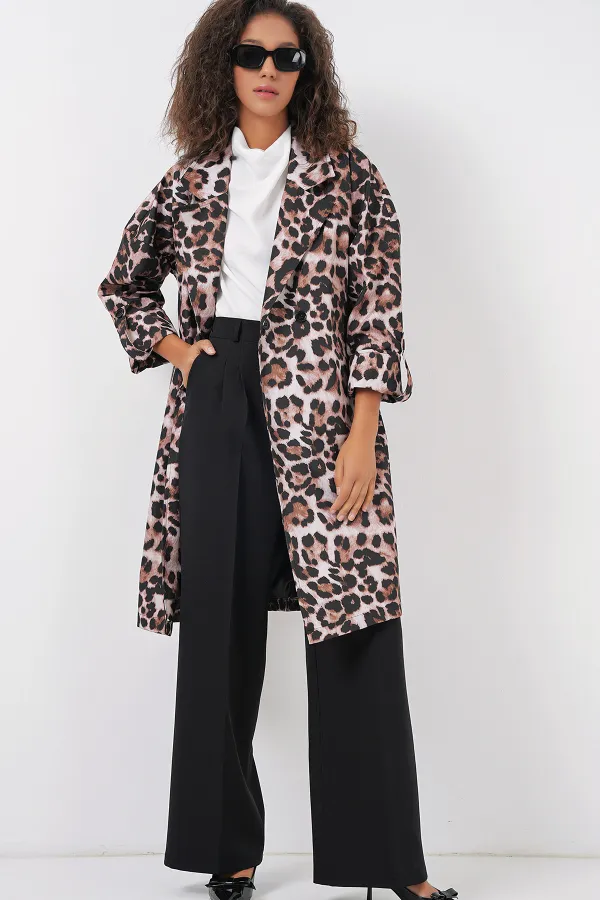 Lined Trench Coat with Double-Breasted Look and Wide Sleeves main image 0