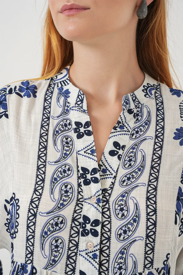 Robe longue hijab à motifs pour femme 2585 - Bleu marine clair