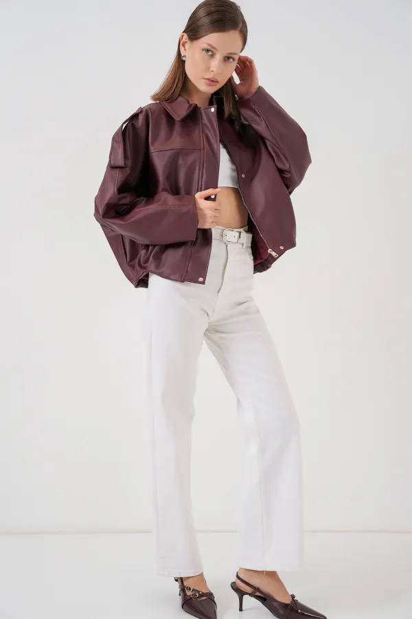 Veste en cuir oversize pour femme 1055 - Bordeaux