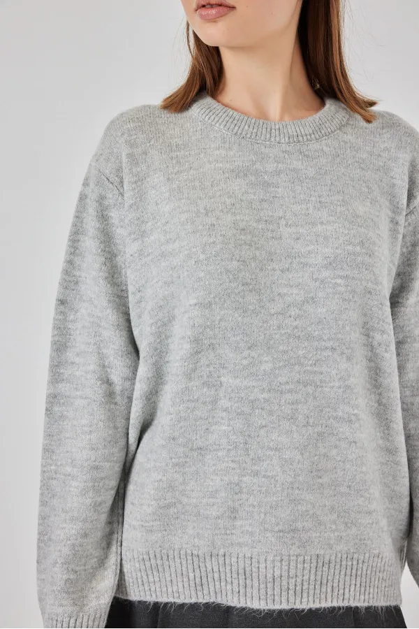 Pull oversize en maille à motif losanges 15895 - Gris uni